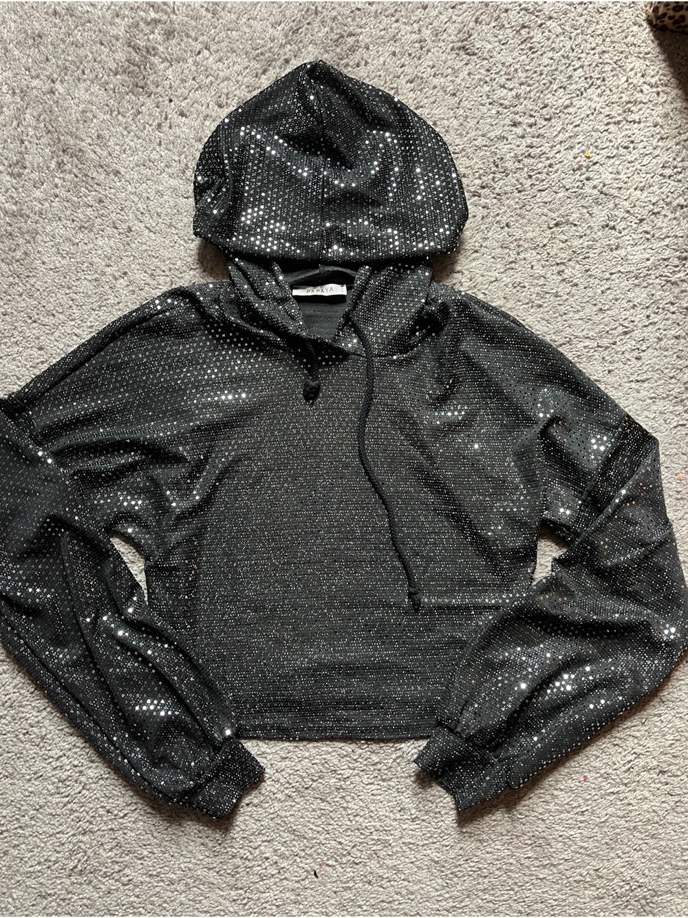 Sequin Cropped Hoodie - Black